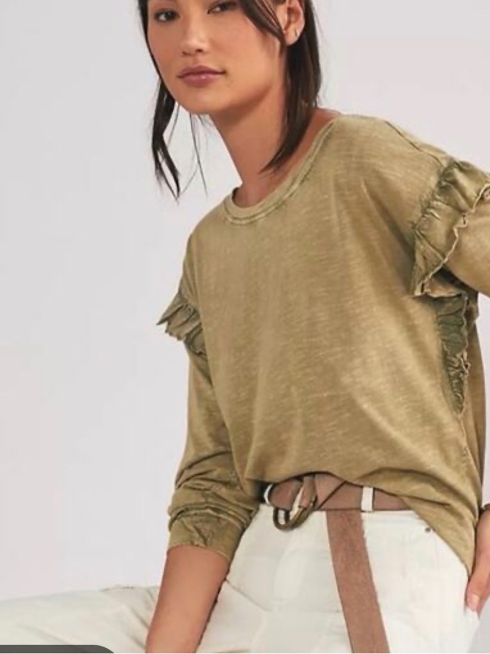 Pilcro XS Washed Olive Green Ruffle Sleeve open back Women's Top